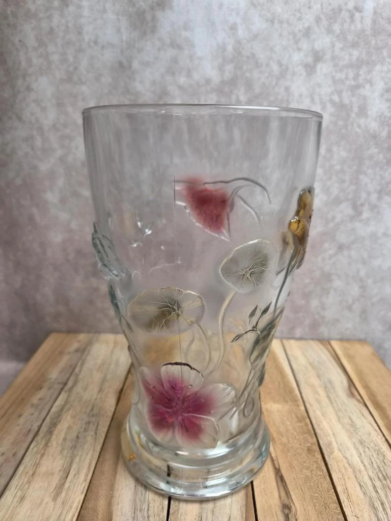 Large vintage pressed molded glass vase - colorful floral decor - France – photo 4